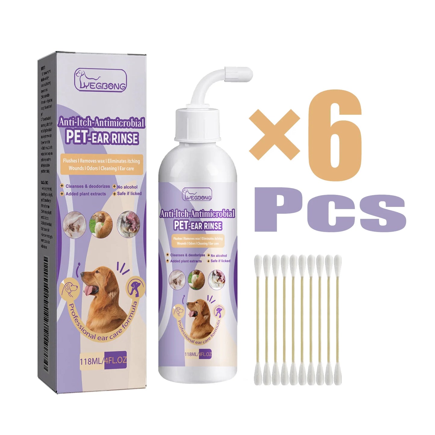 118ml Pet Ear Cleaner Gentle Hypoallergenic Cleaning for Dog Cat Infections Control Mites Reduce Itching Pet Ear Rinse Solution