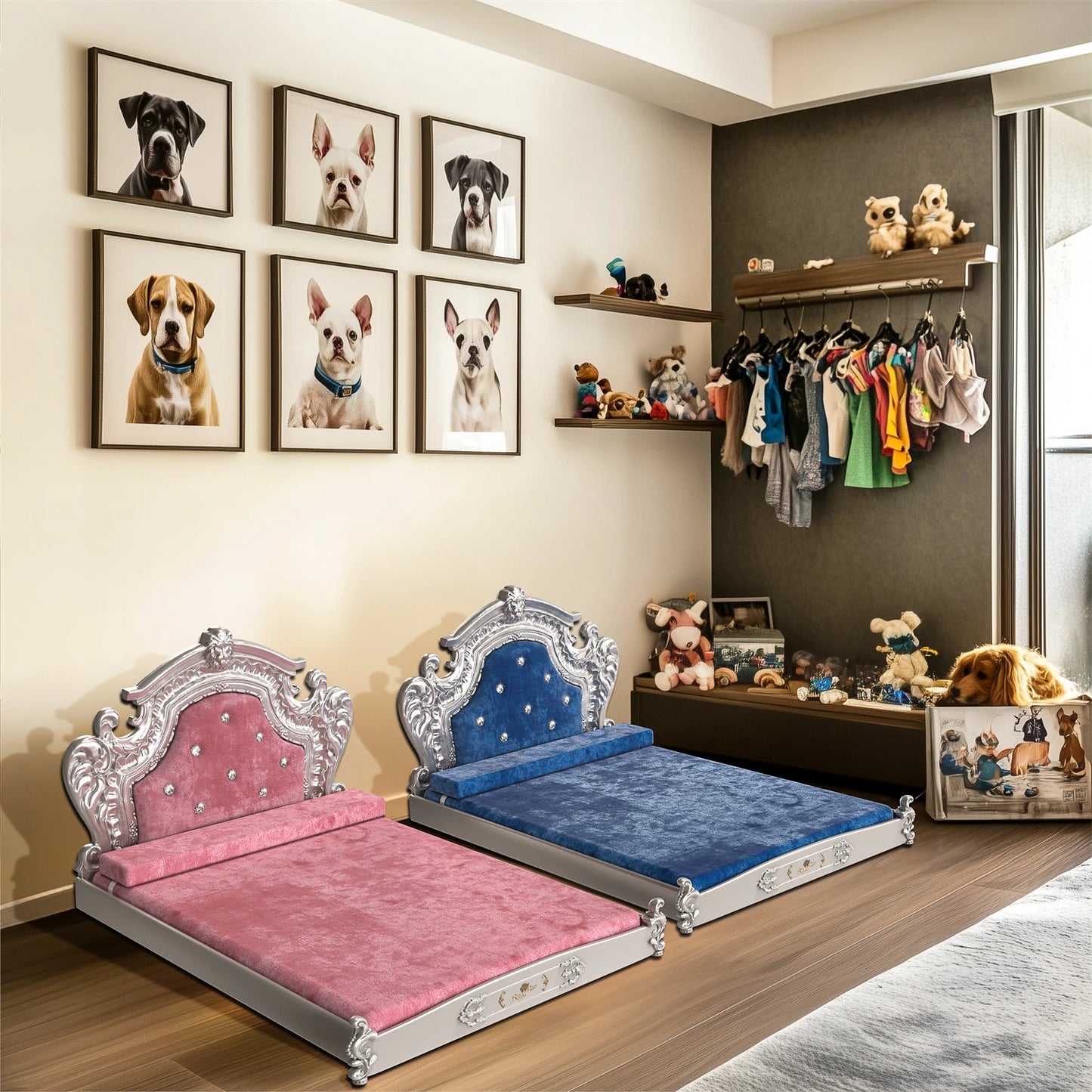Luxury Pet Bed with Headboard, Washable Dutch Velvet Cover, Dog and Cat Bed, High Elastic Sponge, XXLarge