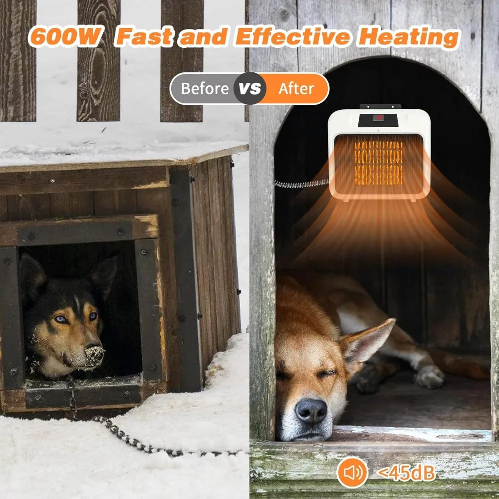 Large Dog House Heater with Thermostat, 300W/600W Safe Heater for Dog House Outdoor with 6 Ft Anti Chew Cord, Wall Mounted Dog