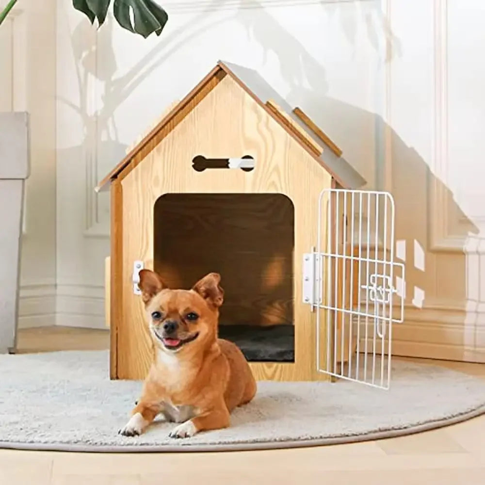 Small Pets Wooden Cartoon Dog House with Air Vents and Warm Dog Cave Cute Design Indoor Use Easy to Clean and Disassemble