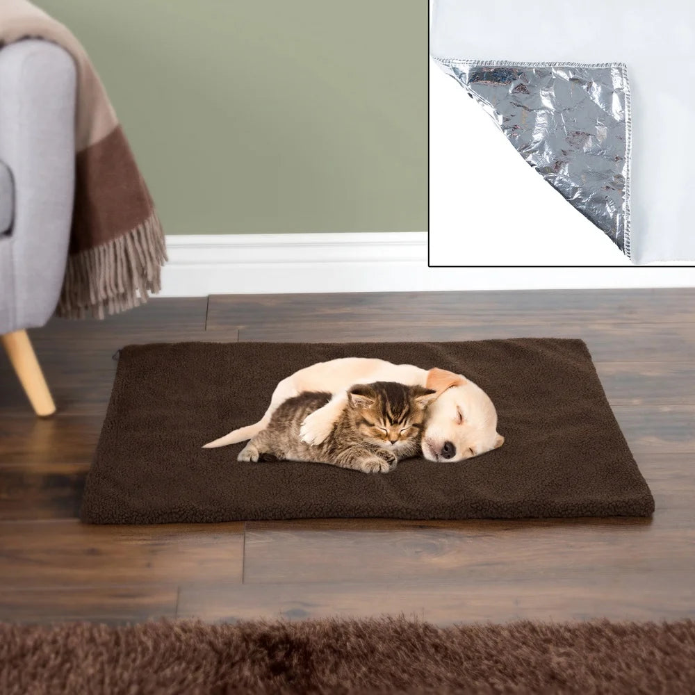 Self-Heating Pet Pad Thermal Dog Cat Mat Soft Washable Sherpa Cover Cozy Insulated Crate Bed Puppy Blanket Indoor Outdoor Use