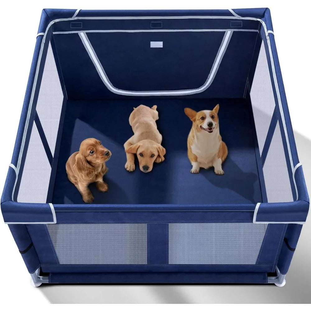 Puppy Playpen Indoor for Small Pets,Dog Play Pen with Gate, Portable Oxford Fabric Pet Exercise Pen, Anti-Tipping Enclosure