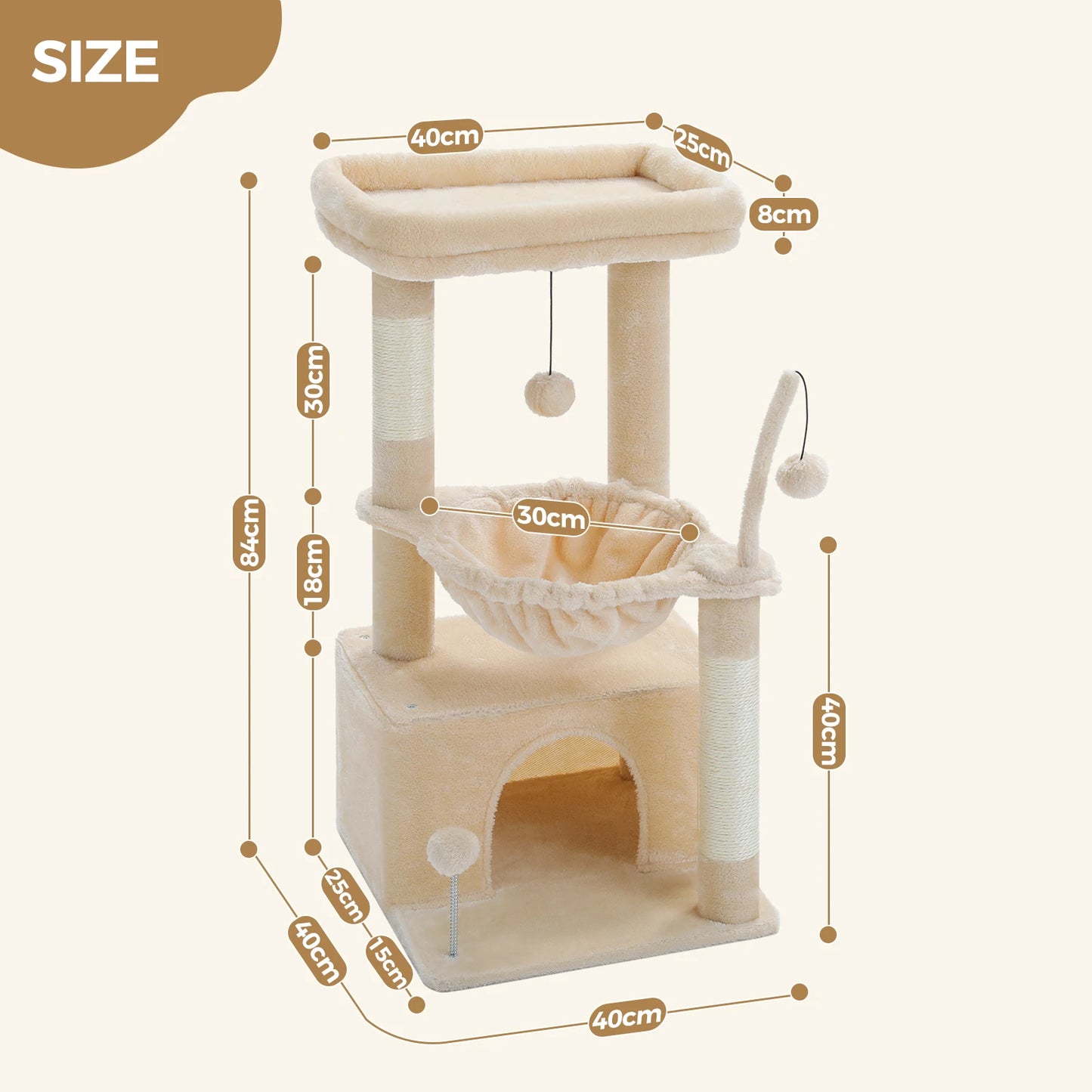Cat Tree with Natural Sisal Scratching Post,Comfortable Condo,Spacious Top Perch,Cat Accessories,Toy,Cat Tower for Indoor Cats