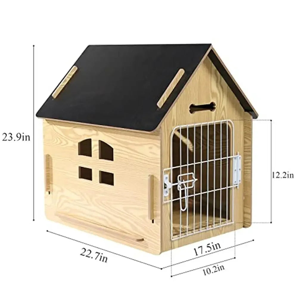 Small Pets Wooden Cartoon Dog House with Air Vents and Warm Dog Cave Cute Design Indoor Use Easy to Clean and Disassemble