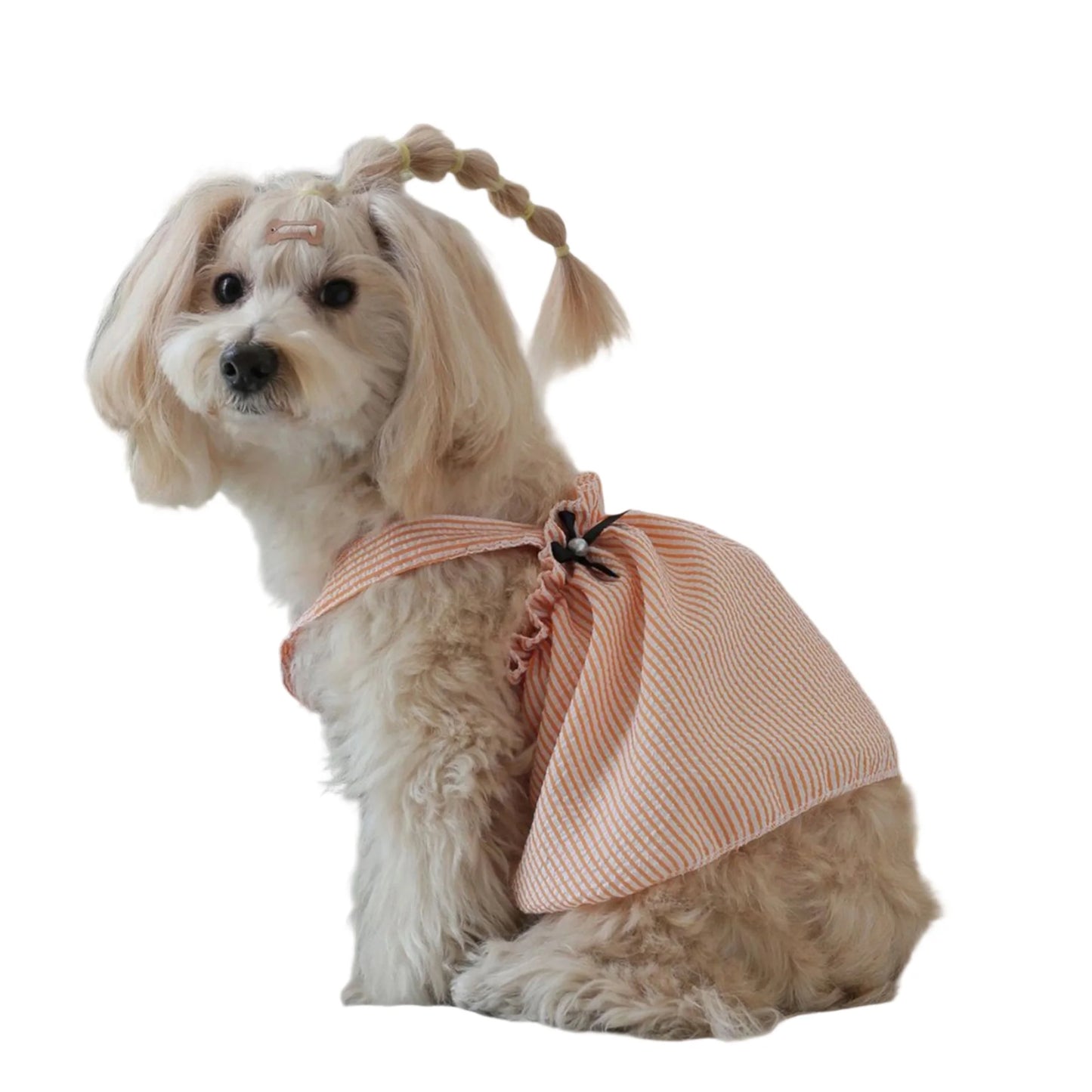 Cute Floral Print Sleeveless Dog Dress with Bowknot Summer Princess Pet Clothes for Puppy and Kittens Fashionable Striped Cat