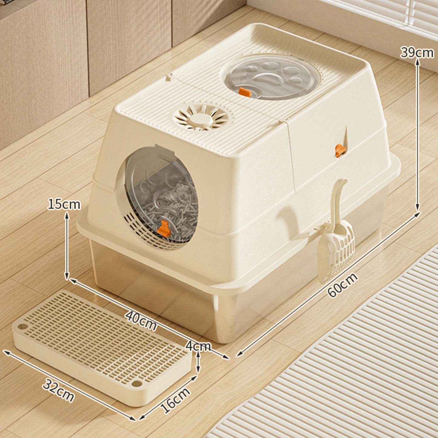 Stainless Steel Cat Litter Box with Lid Large Enclosed High Sided Litter Box Carbon Filters Easy Cleaning Anti-Urine Leakage