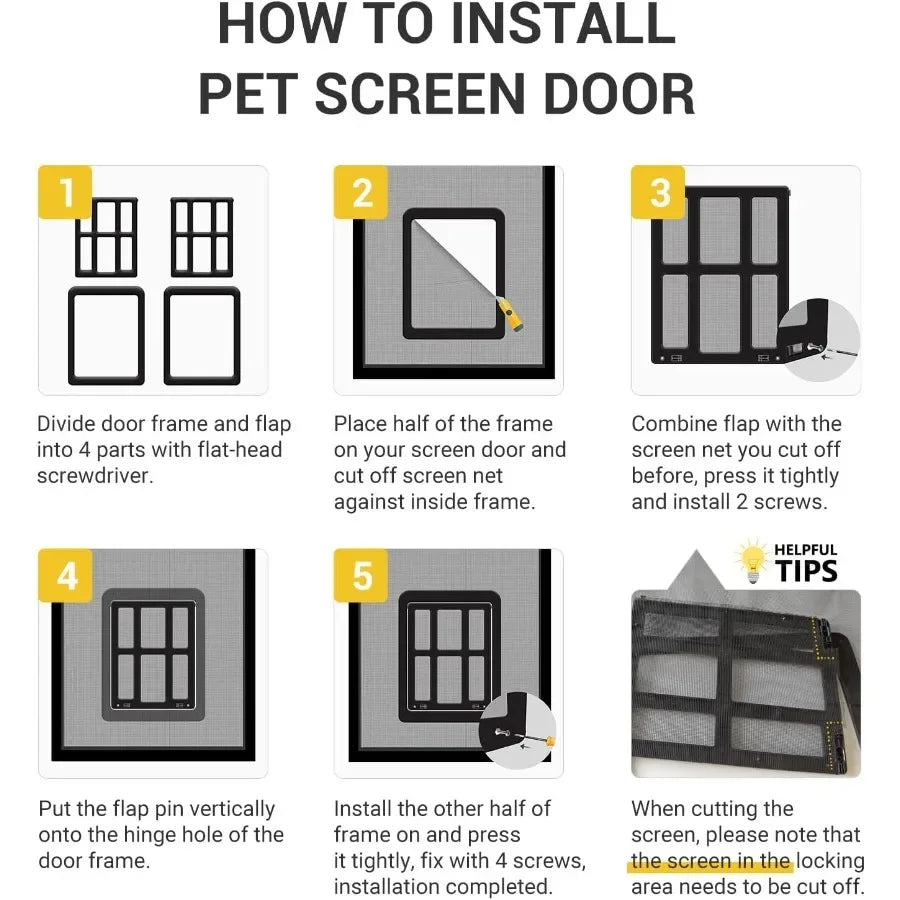 Enjoying Dog Door for Screen Doors Passage Opening 11.2 x 14.4 Access Freely Magnetic Swing Flap Large Pet Door for Sliding Scr