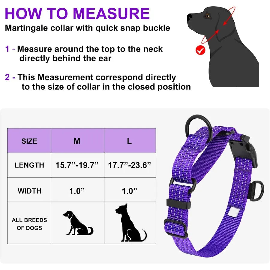 Martingale Dog Collars Adjustable Reflective Nylon Dog Collar for Training Dogs No Pull Dog Choker Collar for Medium Large Dogs
