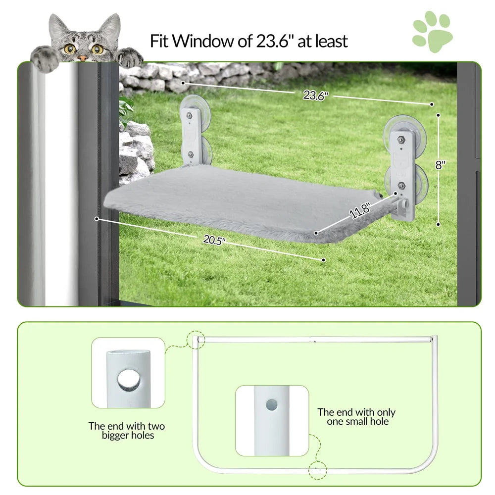 Foldable Cat Window Hammock Bed Seat with 4 Suction Cups Reversible Two Fabrics 40Lbs Load Glass Mounted for Sunbathing