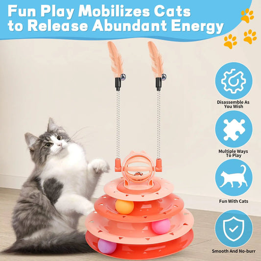 Engaging Interactive Cat Toy Puzzle Ball - Mental Stimulation for Indoor Cats & Kittens with Feather Teaser - Prevent Boredom