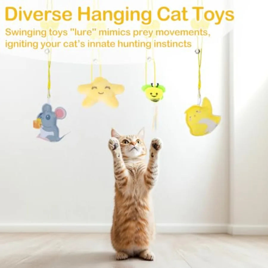 4 Pcs Cat Feather Toys Interactive Cat Toys for Indoor Cats Kitten Teaser Retractable Hanging Interactive Kitten Toys Suitable