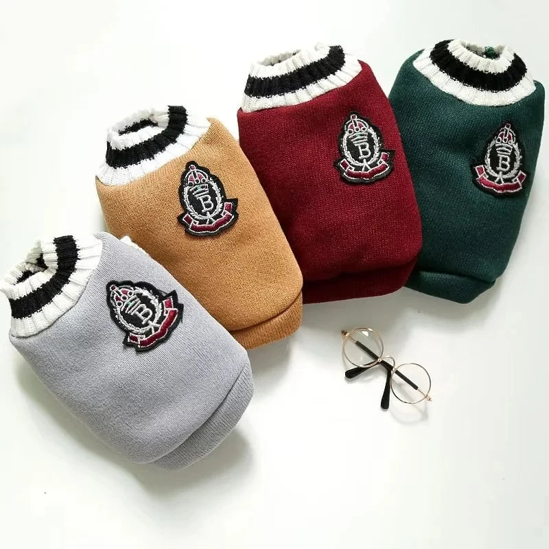 Dog Cat Sweater Preppy Style V-neck Corgi Teddy knitted Vest Pet Puppy Winter Warm Clothes Apperal for Small Medium Big Dogs Cat