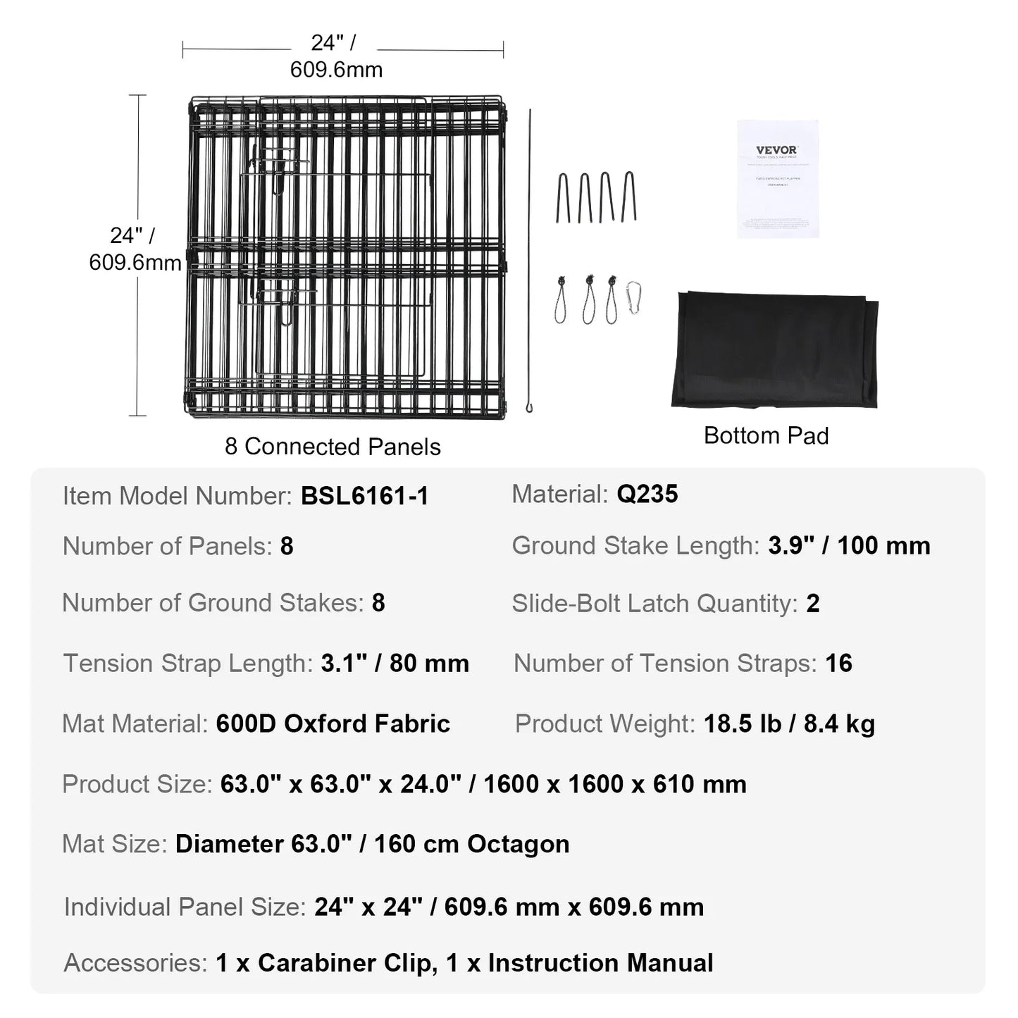 SucceBuy Dog Playpen 8 Panels Foldable Metal Dog Exercise Pet Fence with Bottom Pad Cover for Puppy Outdoor Camping Yard Kennel