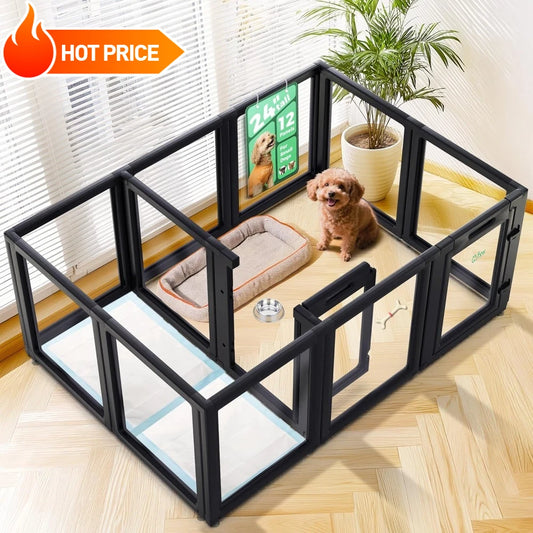 Furniture. 12 Panels 24 Inch Black Acrylic Indoor Unleashed Dog Playpen for Puppies and Small Dogs,Easy to Clean,Highly durable