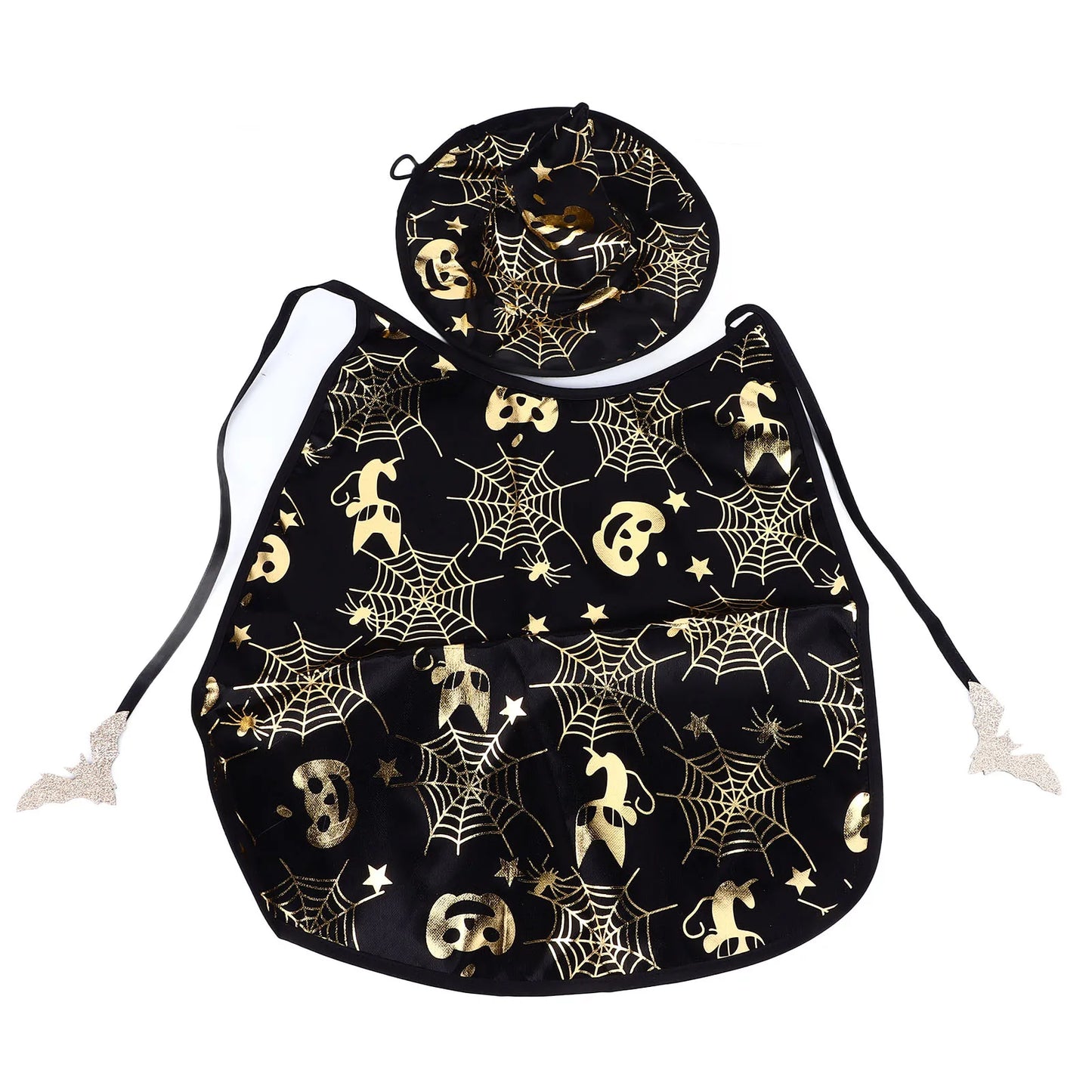 Pet Halloween Costumes Pumpkin Spiderweb Pattern Cape Set Polyester Adjustable Mysterious Pet Cloak and Hat Set for Parties