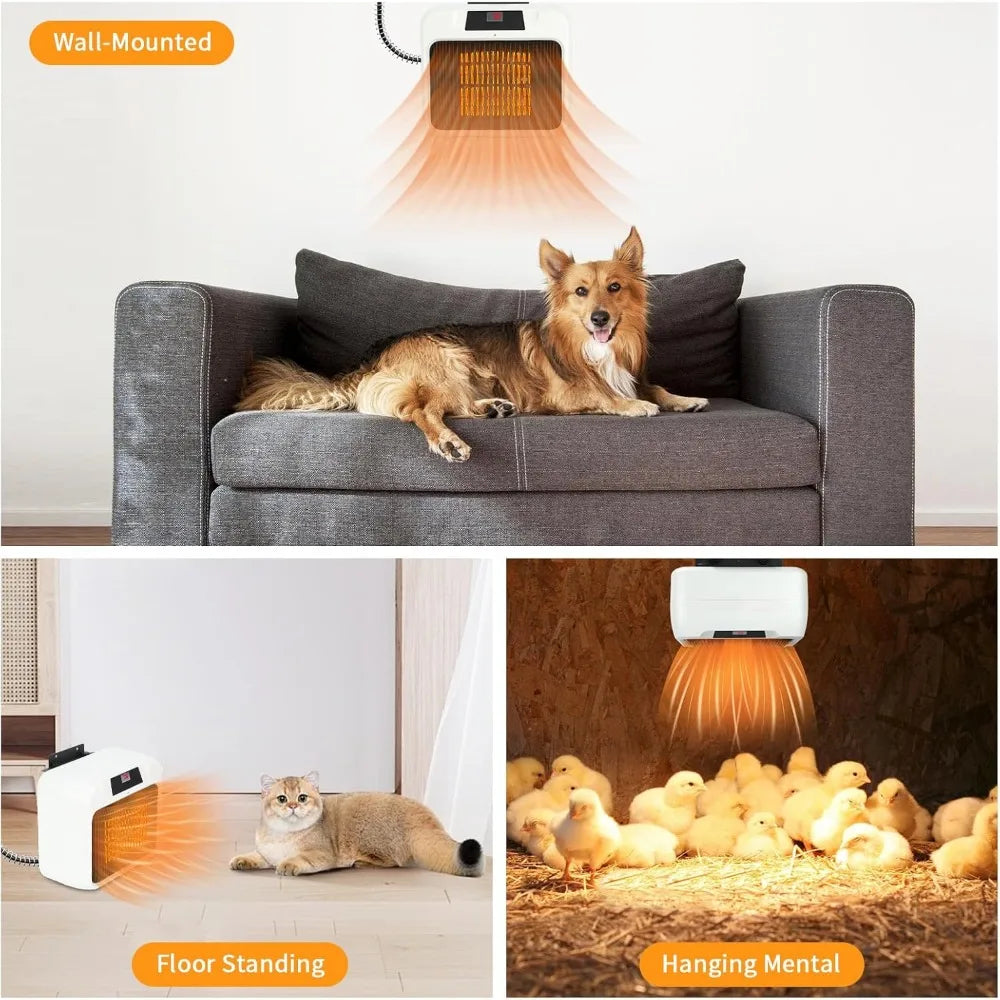 Large Dog House Heater with Thermostat, 300W/600W Safe Heater for Dog House Outdoor with 6 Ft Anti Chew Cord, Wall Mounted Dog