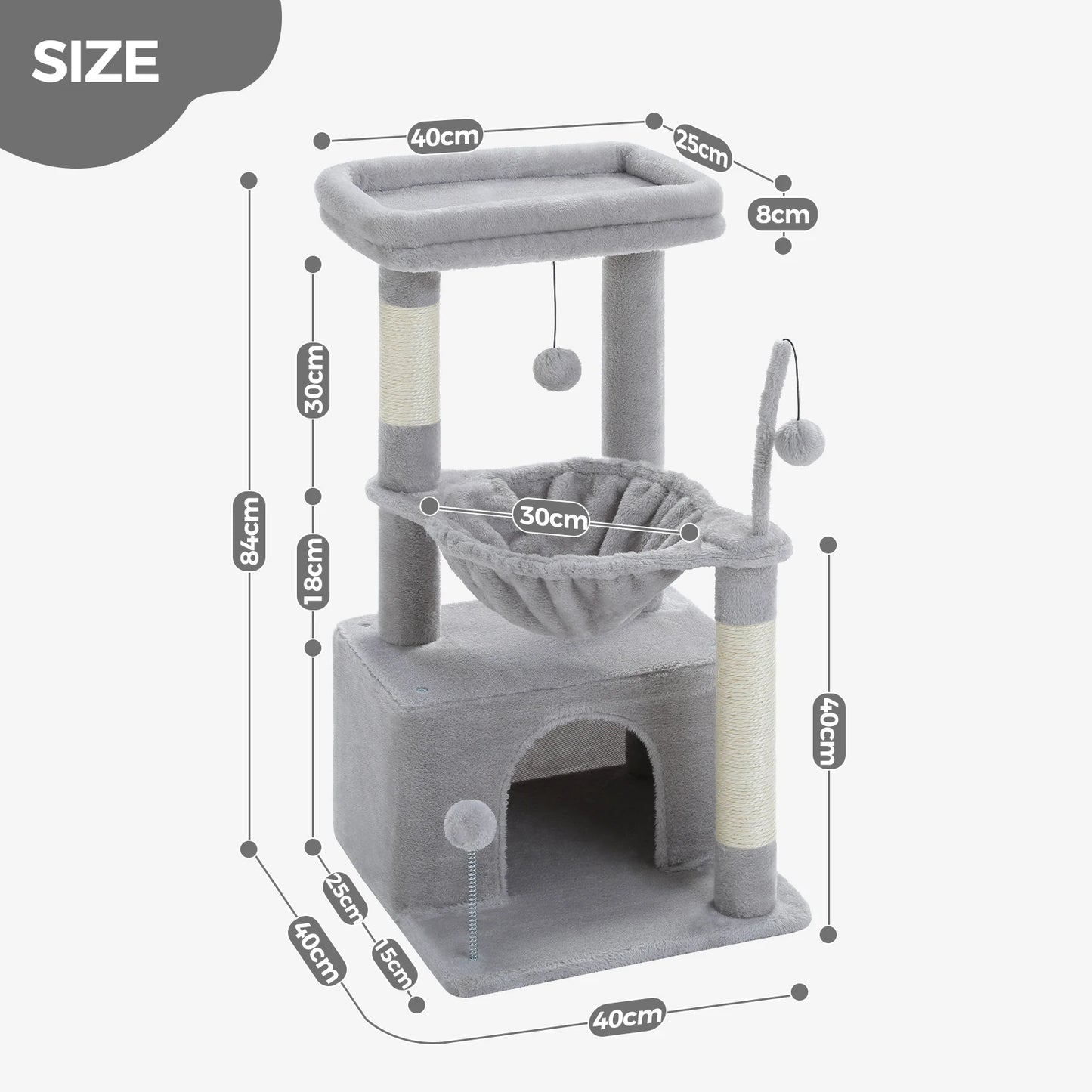 Cat Tree with Natural Sisal Scratching Post,Comfortable Condo,Spacious Top Perch,Cat Accessories,Toy,Cat Tower for Indoor Cats