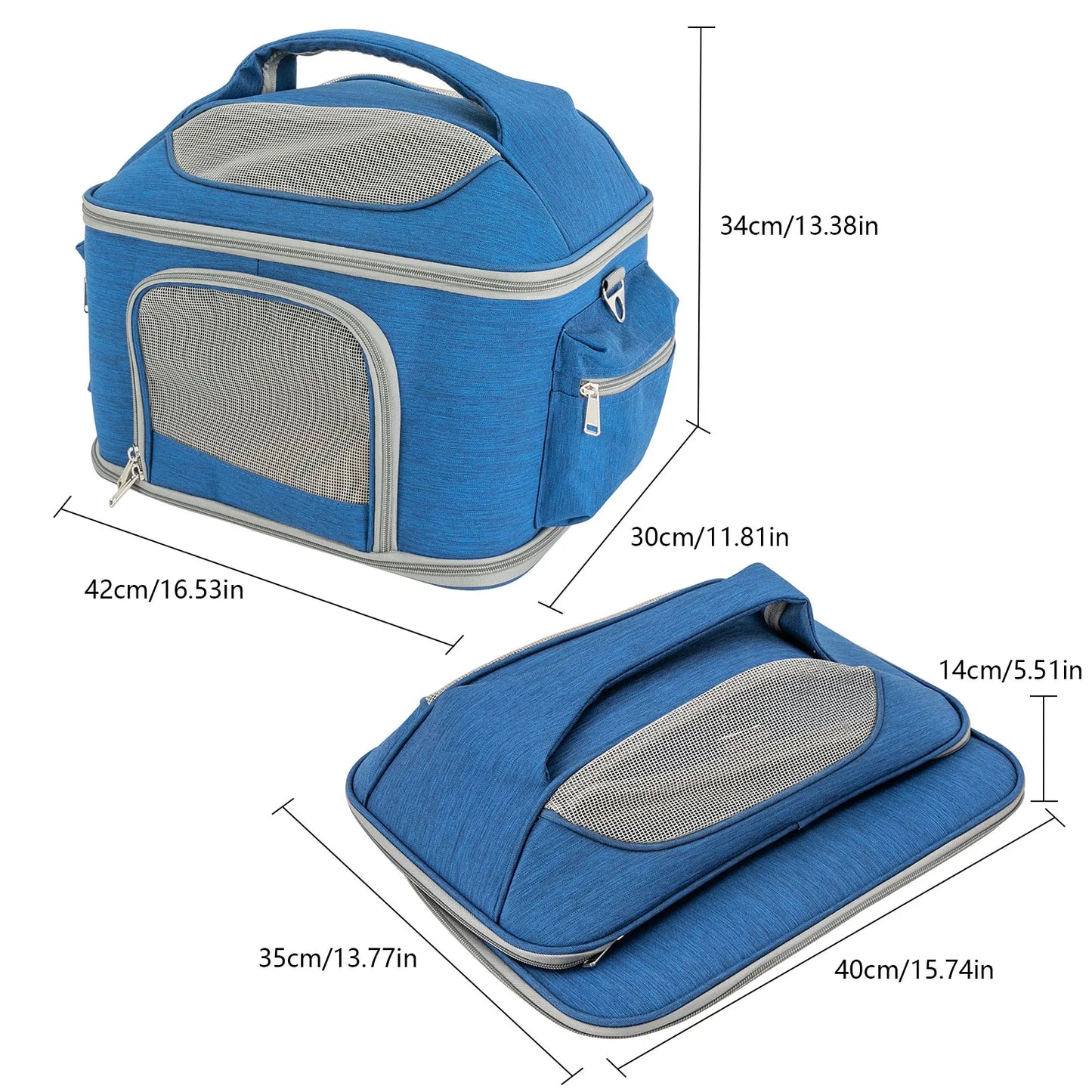 Blue Collapsible Pet Carrier | 600D Oxford Waterproof Travel Bag for Cats, 7kg Capacity, Outdoor Hiking