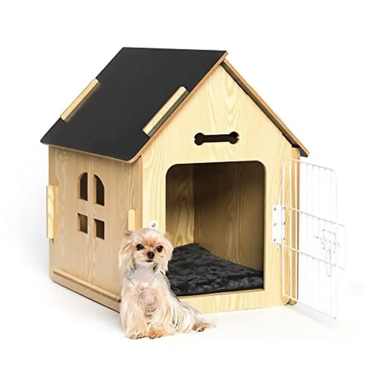 Small Pets Wooden Cartoon Dog House with Air Vents and Warm Dog Cave Cute Design Indoor Use Easy to Clean and Disassemble