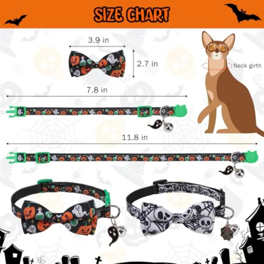 Cat Collar Breakaway Halloween Theme 3 Pack Safety Collars Pet Accessory for Outdoor and House Cats Kittens White Black