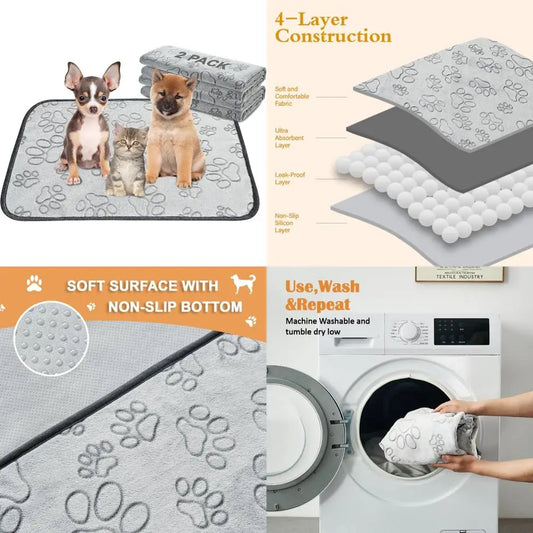 Reusable Puppy Pads, 2 Pack Washable Pee Pads for Dogs, Waterproof Non Slip Wee Wee pad, Absorbent and Leakproof Training Mats