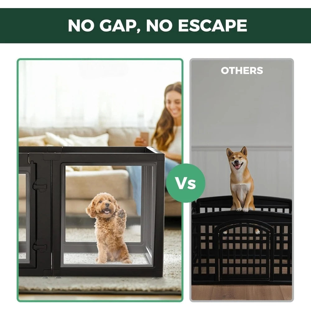 Furniture. 12 Panels 24 Inch Black Acrylic Indoor Unleashed Dog Playpen for Puppies and Small Dogs,Easy to Clean,Highly durable