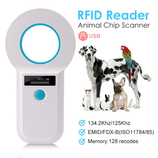 Pet Scanner ISO11784/85 FDX-B Animal Pet ID Reader Chip Transponder 134.2Khz/125Khz EMID RFID Handheld Animal Microchip Reader