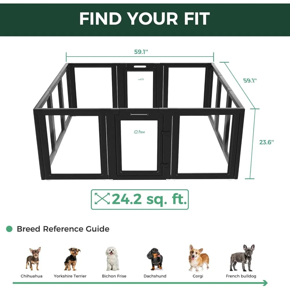 Furniture. 12 Panels 24 Inch Black Acrylic Indoor Unleashed Dog Playpen for Puppies and Small Dogs,Easy to Clean,Highly durable