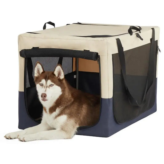 Adjustable Fabric Dog Crate - Travel Design with 3 Doors, Strengthened Sewing, Durable Iron Pipe Frame