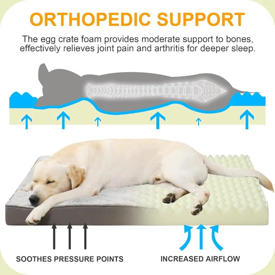 Orthopedic Dog Bed Dog Crate Bed Waterproof for Large Dogs Deluxe Plush Washable Pet Mat with Egg Crate Foam Removable Cover 35
