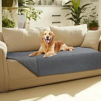 100% Waterproof Couch Cover Blanket for Dogs Anti-Slip Pet Couch Protector Sofa Mat Puppy Cat with Non-Slip Bottom, Grey, 30x70