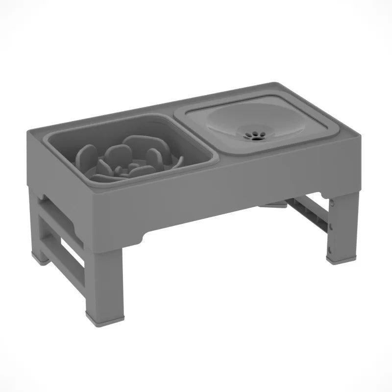 Elevated Dog Food Slow Feeder 4 Adjustable Heights Raised Dog Bowl Stand with Stainless Steel Bowls Anti Slip Dog Water Bowl