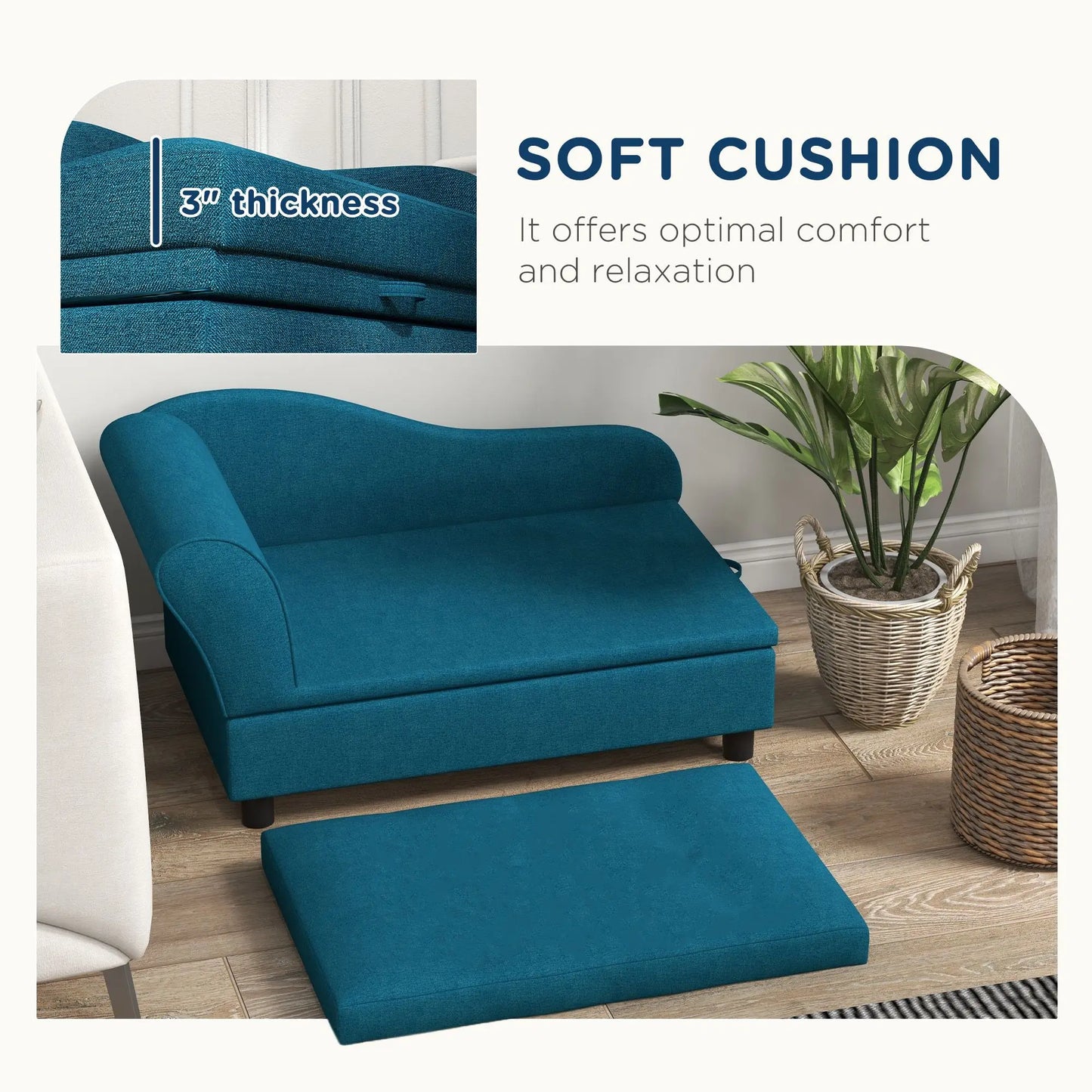 For  Elevated Dog Bed with Storage Space Soft Cushion for Small to Medium Pets Navy Blue