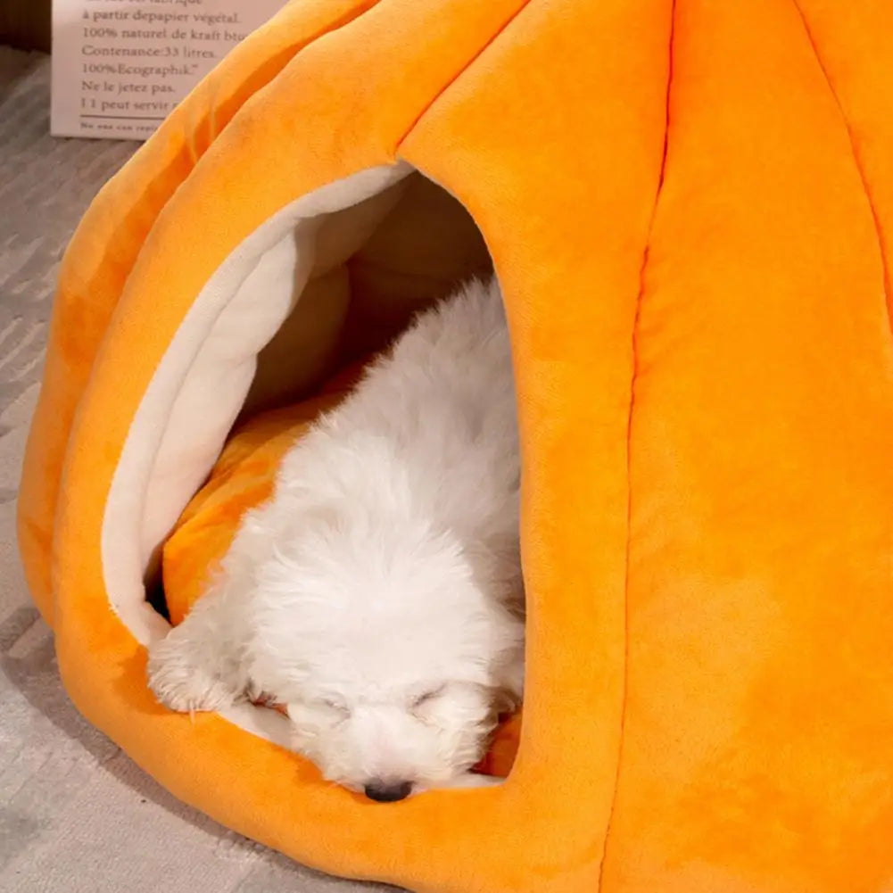 Semi-Enclosed Pet Bed Comfort Stable Anti-Slip Pumpkin Pet Tent Cat House Soft And Cozy Pet Bed For Small Medium Dogs Cats