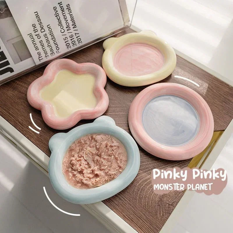 Pet Cat Bowl Cute Cartoon Pet Drinking Water Feeding Bowl Ceramics Cat Food Dog Food Utensils Cat Dog Pet Supplies Accessories