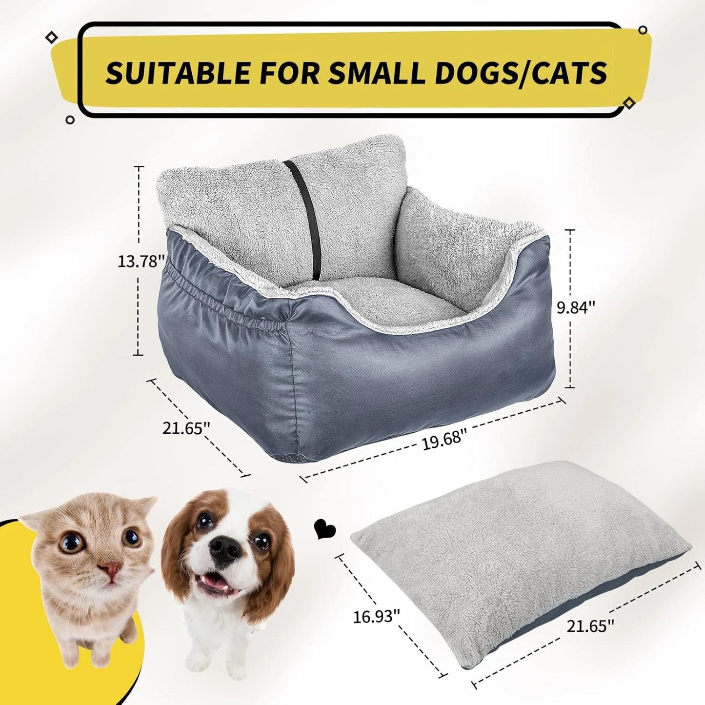 Dog Car Seat for Small Dogs, Washable Soft Dog Booster Seats for Small Pets Under 25 lbs, Portable Dog Carseat Travel Bed