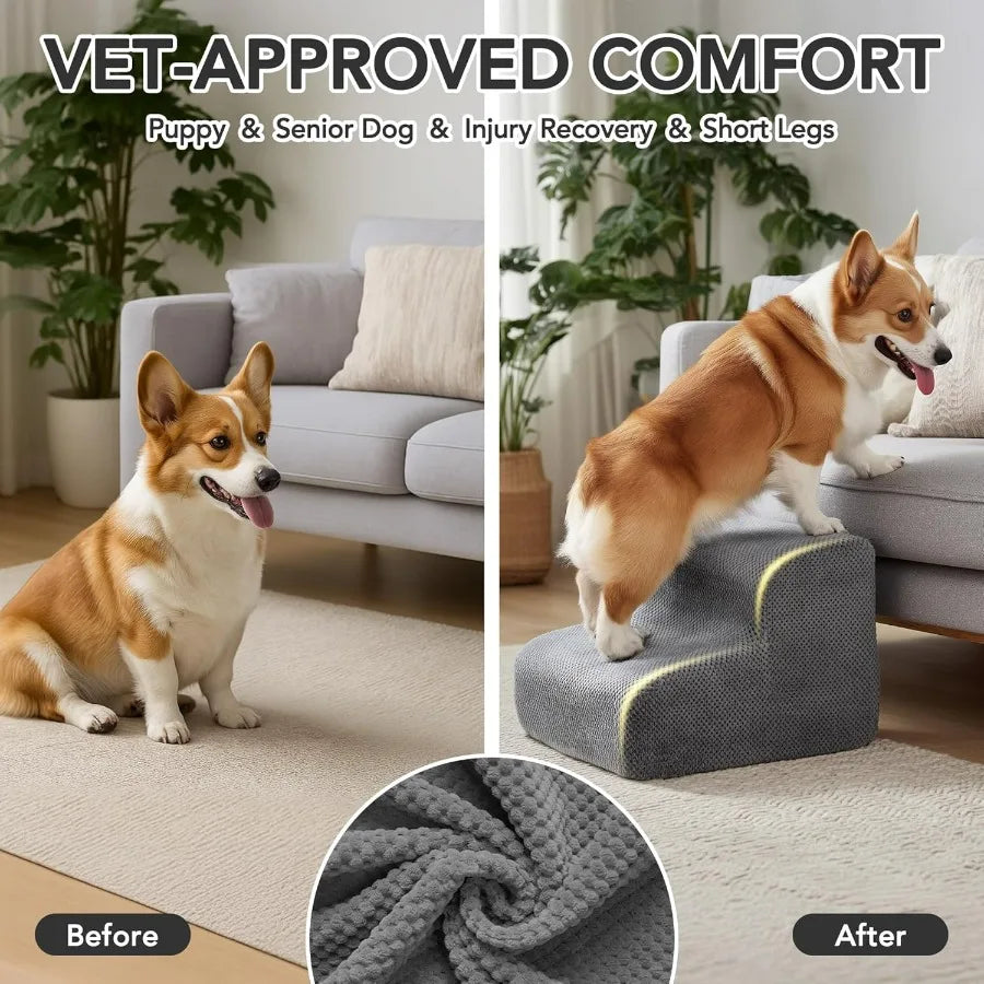Pet Stairs for Small Elderly Dogs Cats 3Step Dog Ramp NonSlip Surface Soft Washable Cover Portable for Couch Bed Use Ideal for