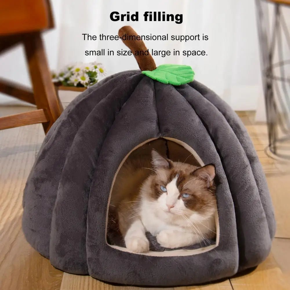 Semi-Enclosed Pet Bed Comfort Stable Anti-Slip Pumpkin Pet Tent Cat House Soft And Cozy Pet Bed For Small Medium Dogs Cats