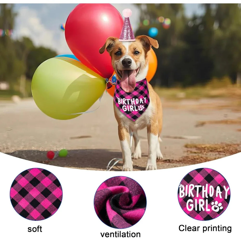 Dog Birthday Party Supplies Decorations with Dog Bandanas/Birthday Hat/Bow Tie Collar with 0-8 Numbers, for Medium Small Dogs Pe