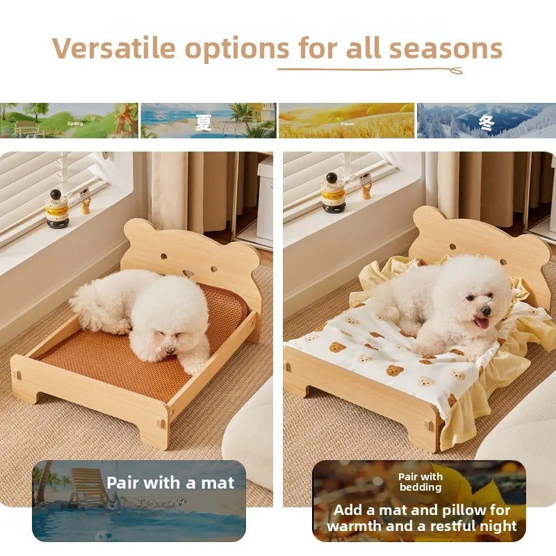 Wooden Dog Bed Four Seasons Universal Teddy Small Dog Summer Special Bed Suspended Off-the-und Pet Wood Bed