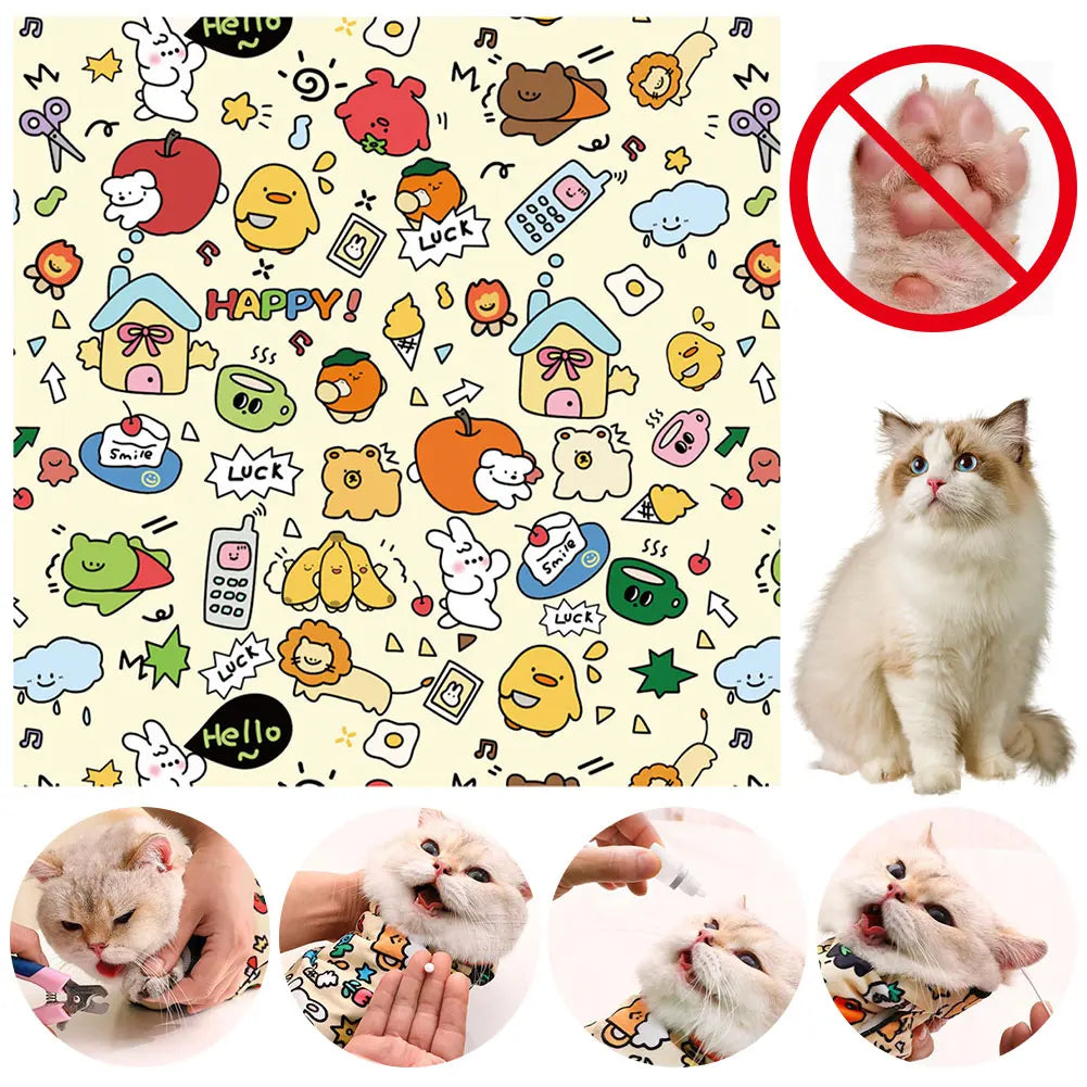 New Cat Restraint Wrap Anti-Scratch Cat Calming Wrap Folding Cosmetic Bag Magic Cloth Hundred Patch Cloth Cat Grooming Supplies