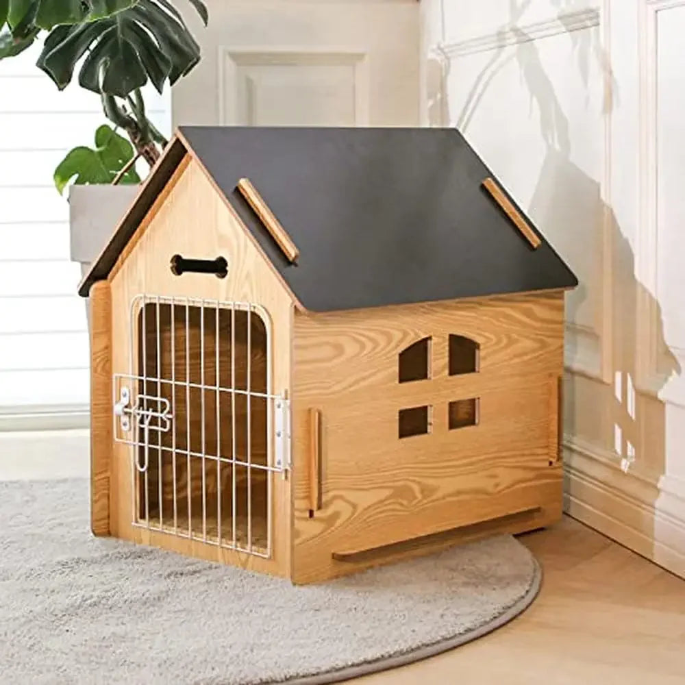 Small Pets Wooden Cartoon Dog House with Air Vents and Warm Dog Cave Cute Design Indoor Use Easy to Clean and Disassemble