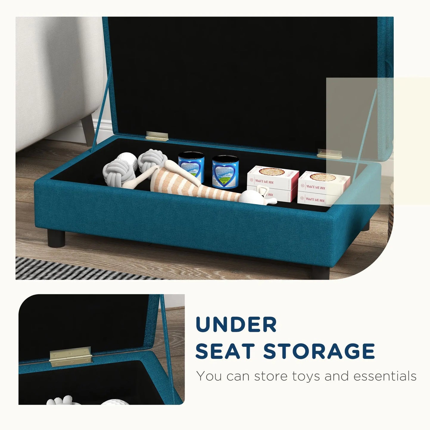 For  Elevated Dog Bed with Storage Space Soft Cushion for Small to Medium Pets Navy Blue