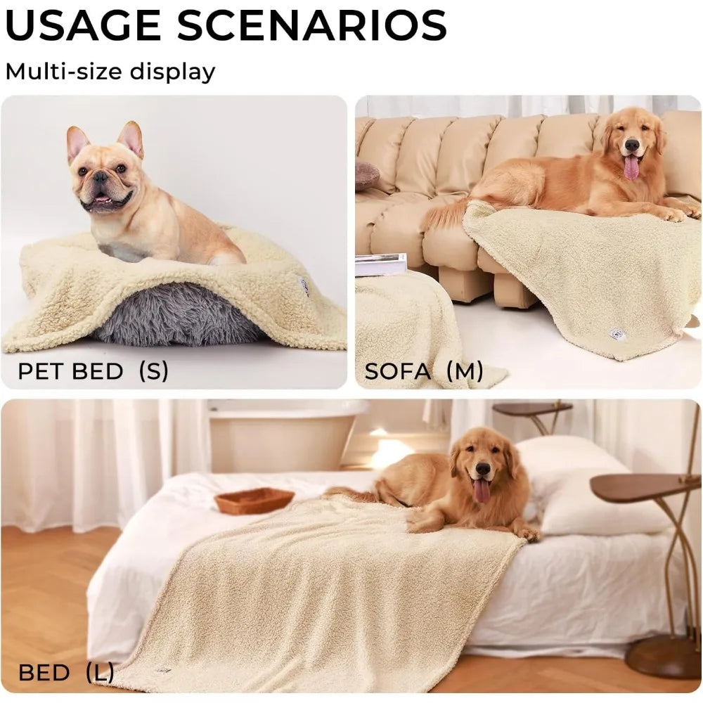 Premium Fleece Dog Puppy Blanket Soft Pet Sherpa Calming Cat Blanket Throw for Small Medium Dog Cat(Beige,30x20 inches)