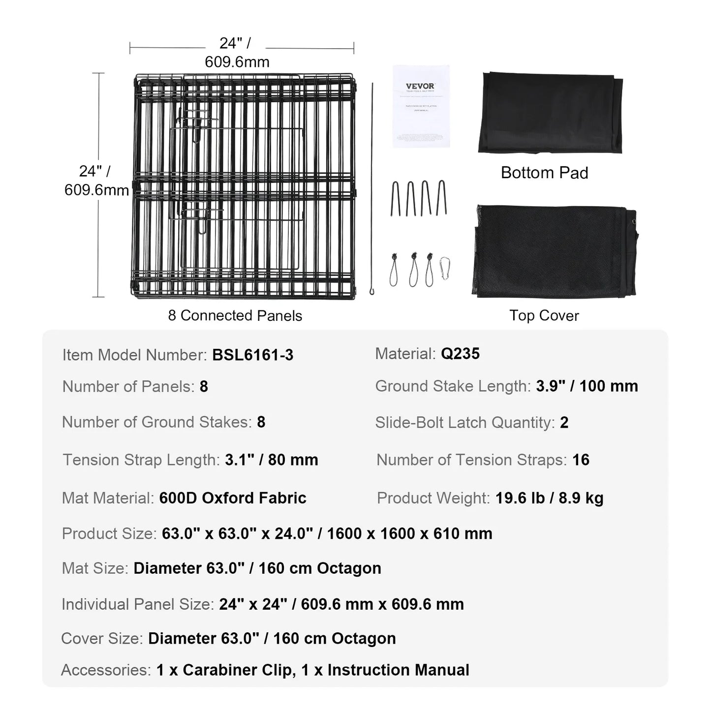 SucceBuy Dog Playpen 8 Panels Foldable Metal Dog Exercise Pet Fence with Bottom Pad Cover for Puppy Outdoor Camping Yard Kennel